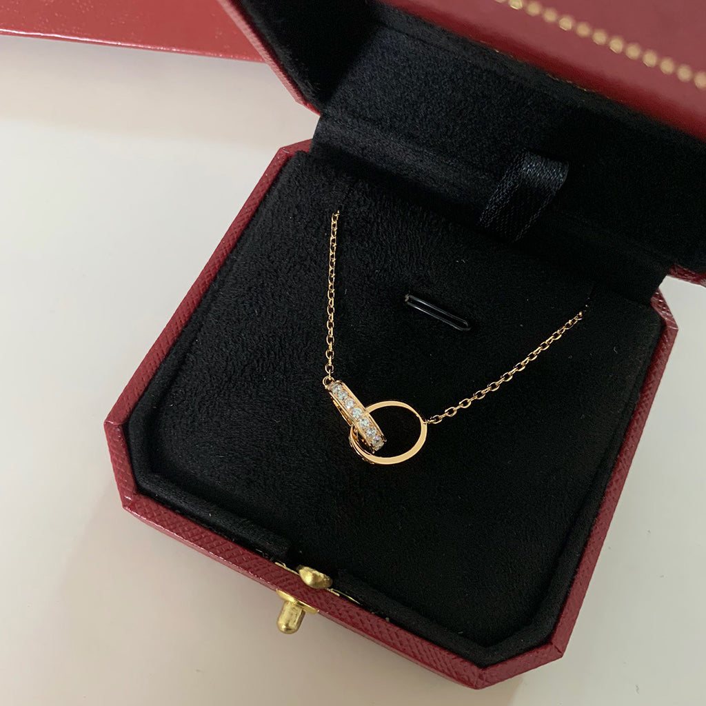 [Stellar Jewelry]LOVE DOUBLE RING HALF DIAMOND NECKLACE