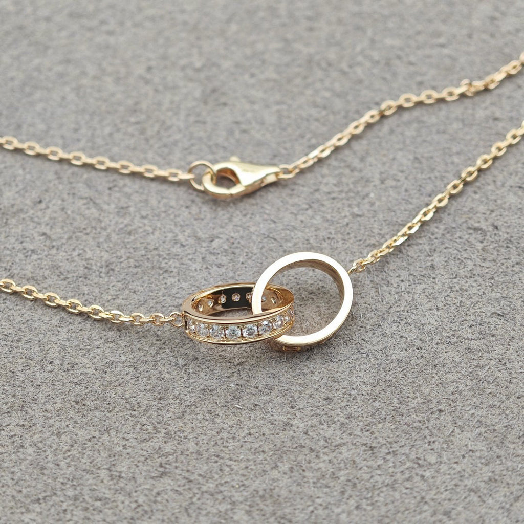 [Stellar Jewelry]LOVE DOUBLE RING HALF DIAMOND NECKLACE