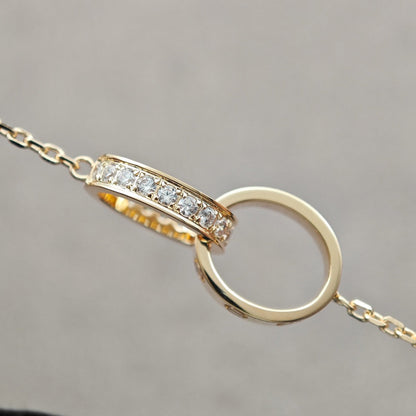 [Stellar Jewelry]LOVE DOUBLE RING HALF DIAMOND NECKLACE