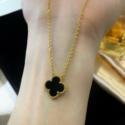 [Stellar Jewelry]CLOVER 15MM BLACK ONYX SINGLE FLOWER NECKLACE