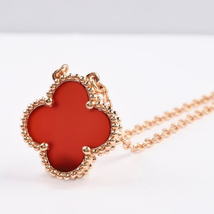 [Stellar Jewelry]CLOVER 15MM CARNELIAN SINGLE FLOWER NECKLACE
