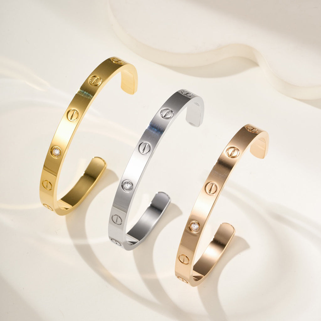 [Stellar Jewelry]LOVE BRACELET 6.1MM 1 DIAMOND OPEN CUFF