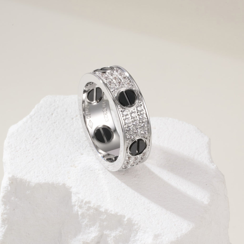 [Stellar Jewelry]LOVE RING 5.5MM DIAMONDS PAVED CERAMIC