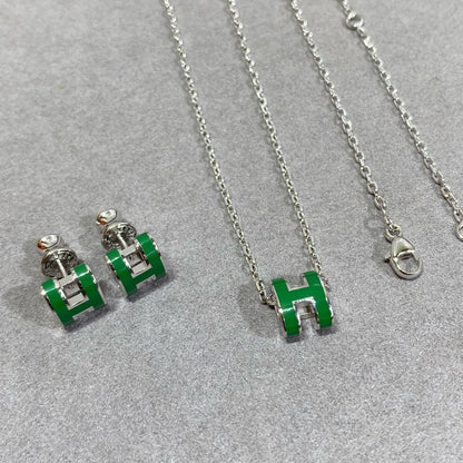 [Stellar Jewelry]POP H GREEN NECKLACE SILVER AND GOLD