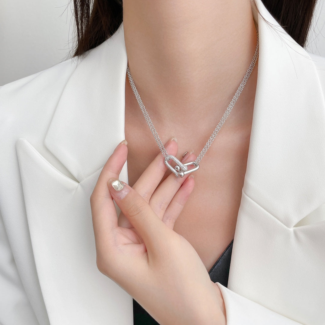 [Stellar jewels]HARDWEAR DIAMOND PEDANT DOUBLE CHAIN NECKLACE