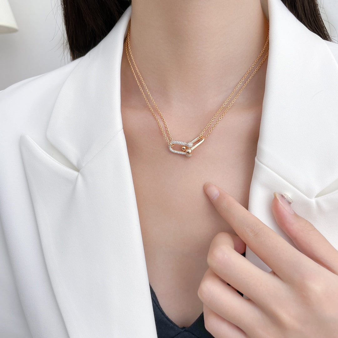 [Stellar jewels]HARDWEAR DIAMOND PEDANT DOUBLE CHAIN NECKLACE