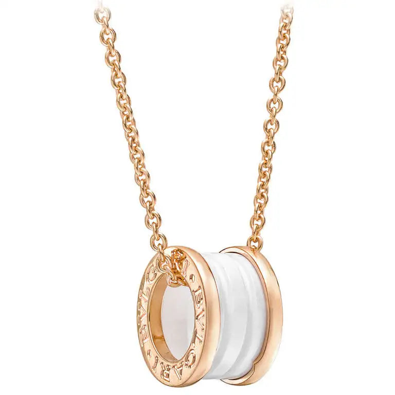 [Stellar Jewelry]ZERO 1 WHITE CERAMIC PINK GOLD DIAMOND NECKLACE
