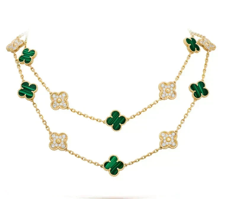 [Stellar Jewelry]CLOVER 20 MOTIFS MALACHITE DIAMOND NECKLACE