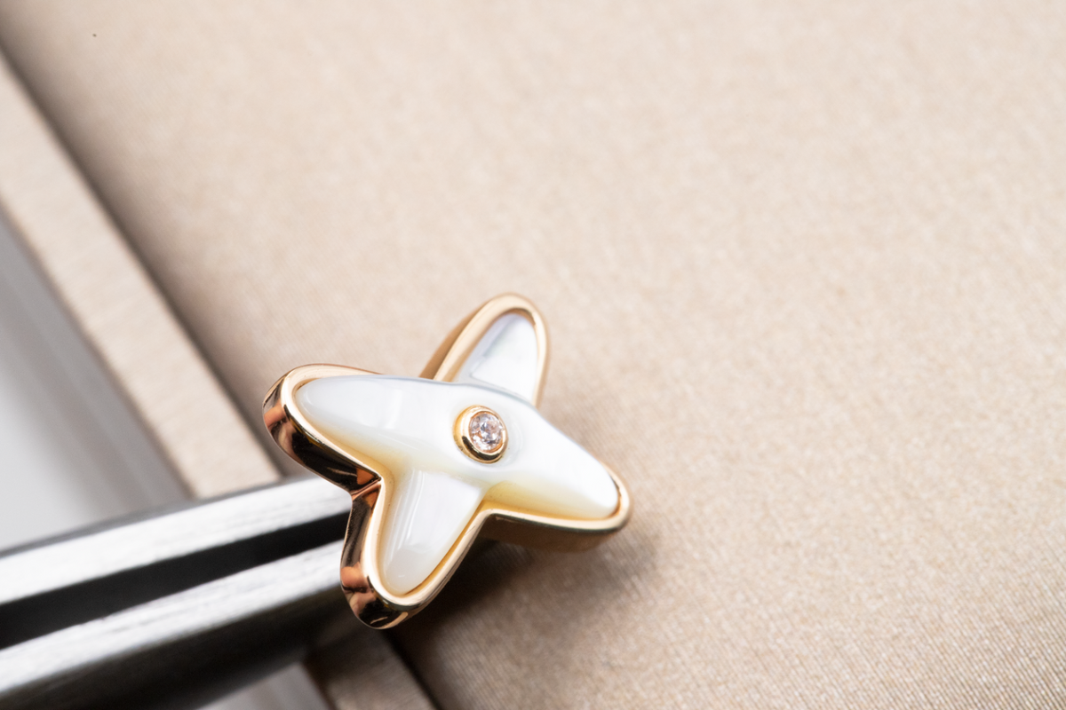 [Stellar Jewelry]JEUX DE WHITE MOP ROSE GOLD DIAMOND EARRINGS