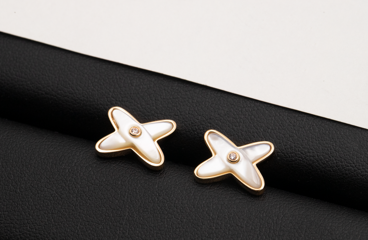 [Stellar Jewelry]JEUX DE WHITE MOP PINK GOLD DIAMOND EARRINGS