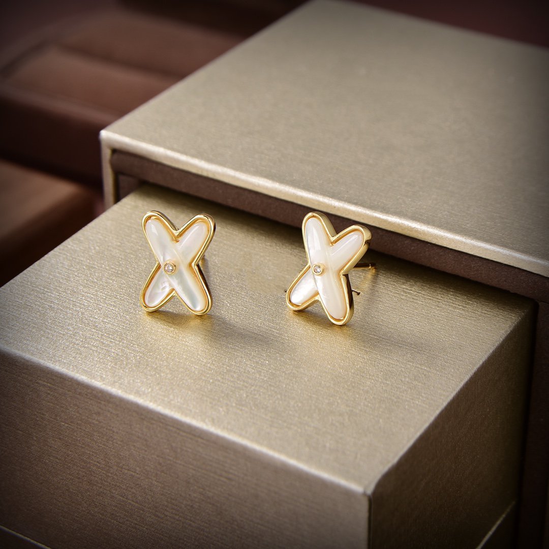 [Stellar Jewelry]JEUX DE WHITE MOP GOLD DIAMOND EARRINGS