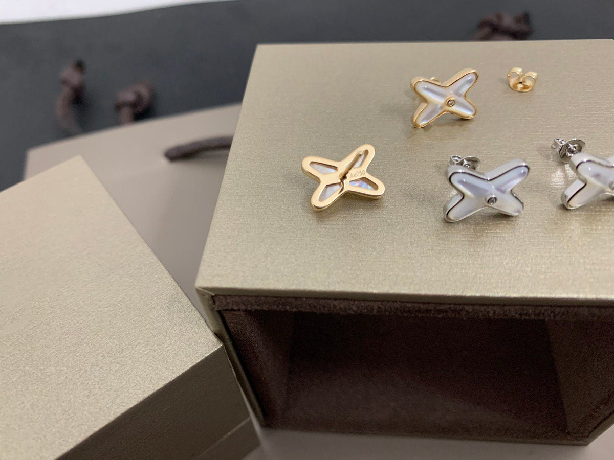 [Stellar Jewelry]JEUX DE WHITE MOP SILVER DIAMOND EARRINGS