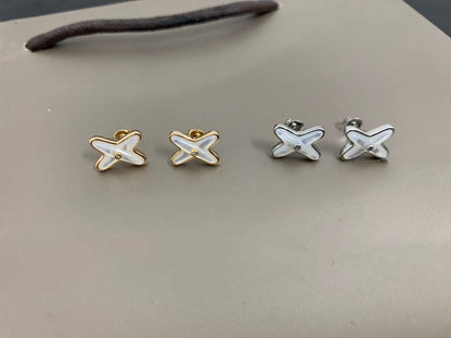 [Stellar Jewelry]JEUX DE WHITE MOP SILVER DIAMOND EARRINGS