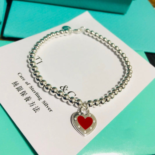[Stellar jewels]LOVE TIFFANY RED HEART TAG BEAD BRACELET