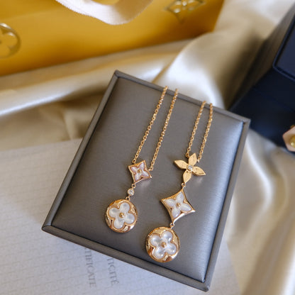 [Stellar Jewelry]COLOR BLOSSOM LARIAT NECKLACE PINK GOLD WHITE MOTHER PEARL AND DIAMOND