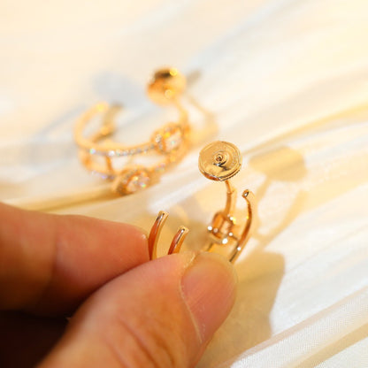 [Stellar Jewelry]CREOLES MY TWIN 2 RANGS SILVER DIAMOND EARRINGS