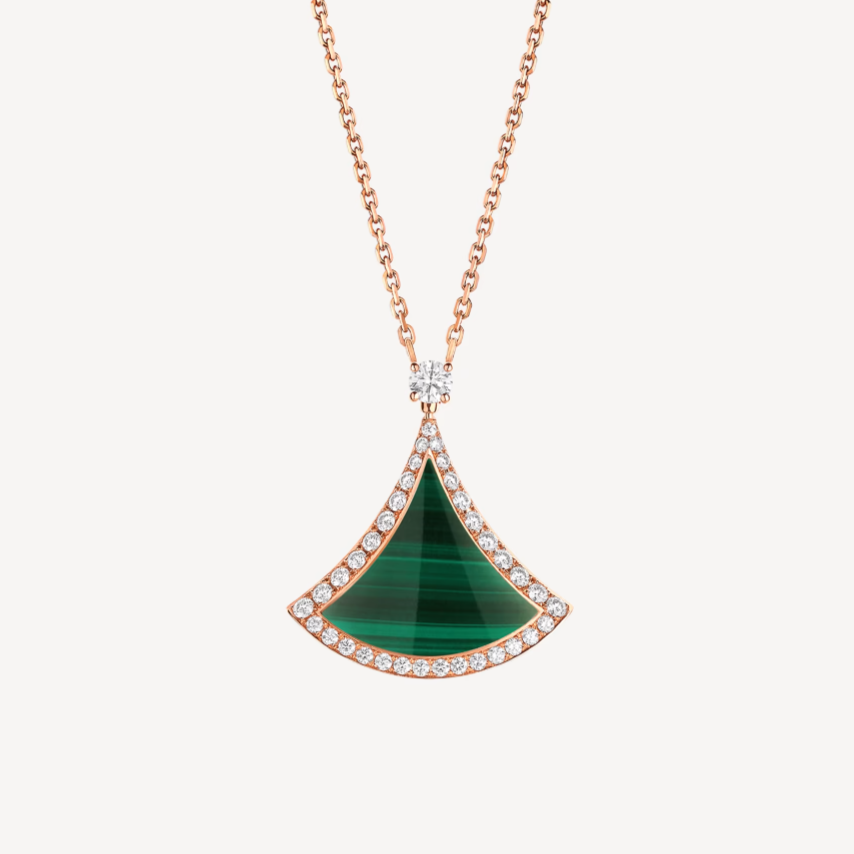 [Stellar Jewelry]DREAM MALACHITE DIAMOND PAVED PINK GOLD NECKLACE
