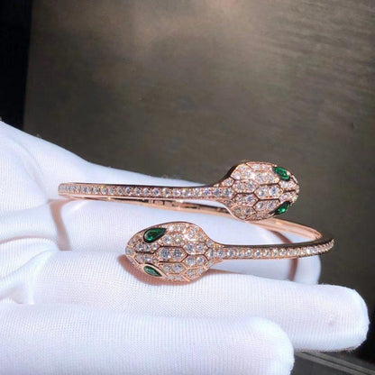 [Stellar Jewelry]SERPENTI BRACELET PINK GOLD MALACHITE DIAMOND DOUBLE SNAKE