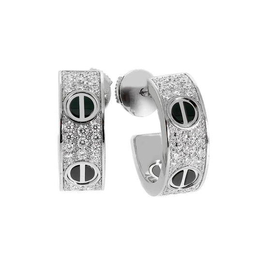 [Stellar Jewelry]LOVE CERAMIC DIAMOND PAVED SILVER EARRINGS