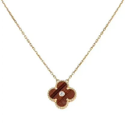 [Stellar Jewelry]CLOVER 15MM DIAMOND AND YELLOW TIGER'S EYE AGATE necklace