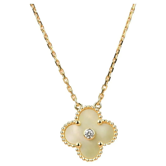 [Stellar Jewelry]CLOVER 15MM DIAMOND GOLD MOTHER OF PEARL NECKLACE