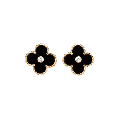 [Stellar Jewelry]CLOVER MEDIUM 1 MOTIFS ONYX DIAMOND EARRINGS
