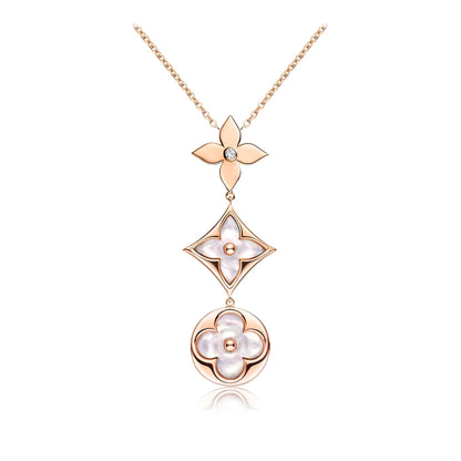 [Stellar Jewelry]COLOR BLOSSOM LARIAT NECKLACE PINK GOLD WHITE MOTHER PEARL AND DIAMOND
