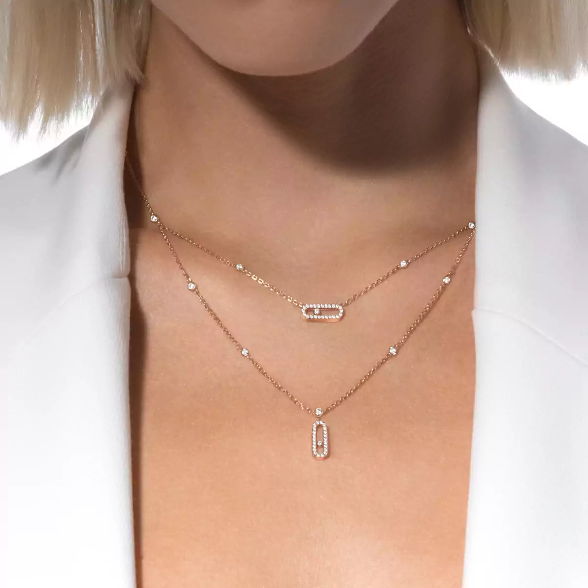 [Stellar Jewelry]2 Rows Rose Gold Diamond Pave_ Necklace Move Uno