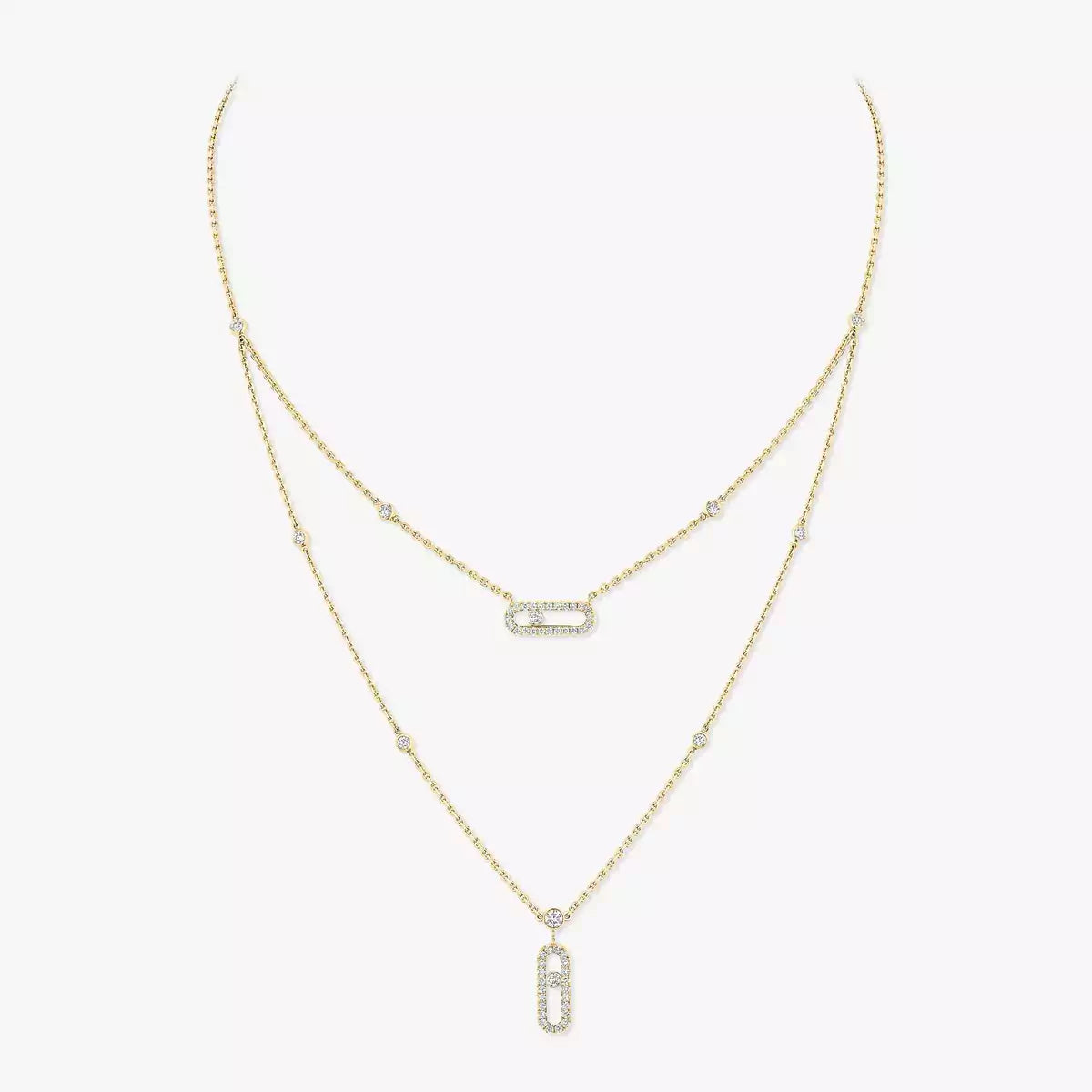 [Stellar Jewelry]2 Rows Rose Gold Diamond Pave_ Necklace Move Uno