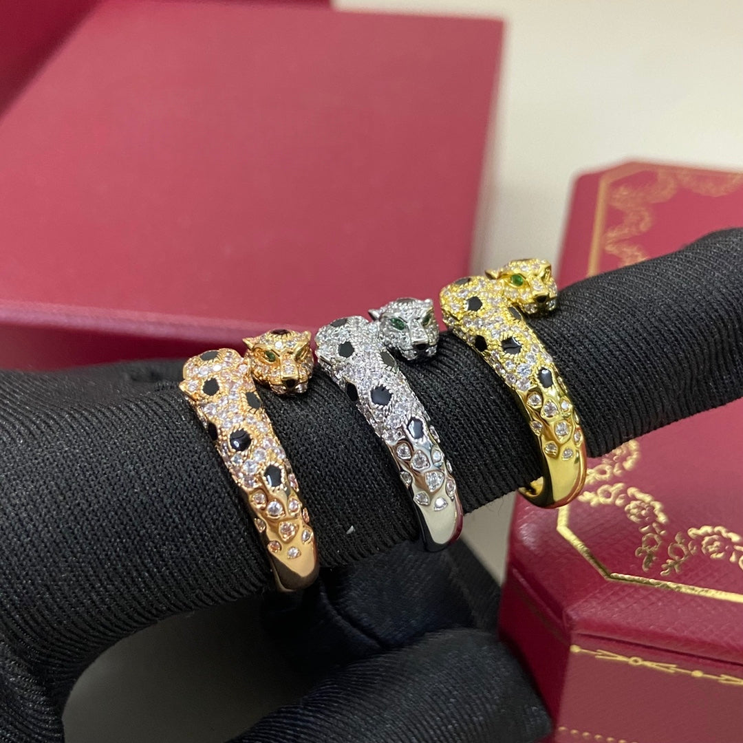 [Stellar Jewelry]FULL DIAMOND DOUBLE LEOPARD HEAD RING
