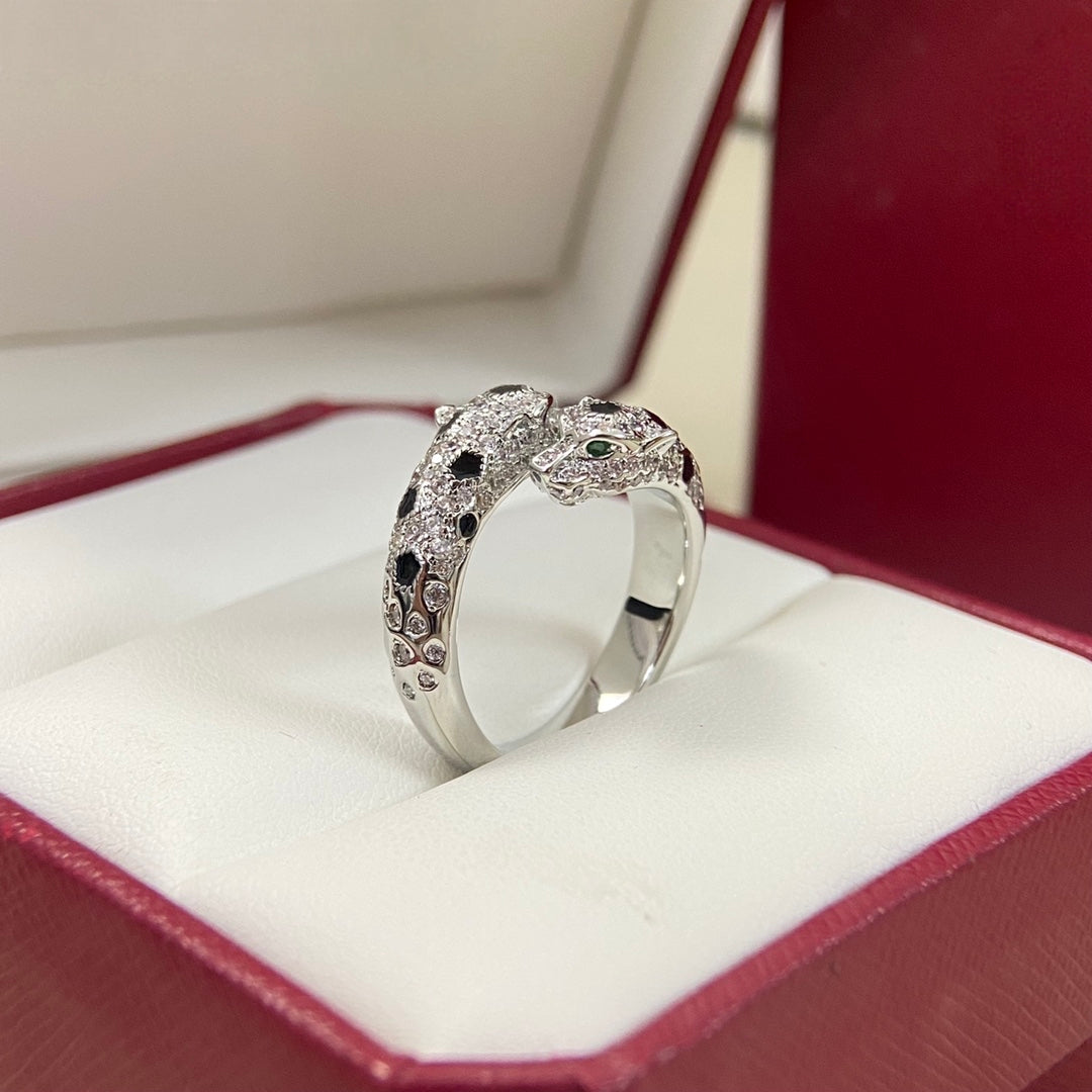 [Stellar Jewelry]FULL DIAMOND DOUBLE LEOPARD HEAD RING