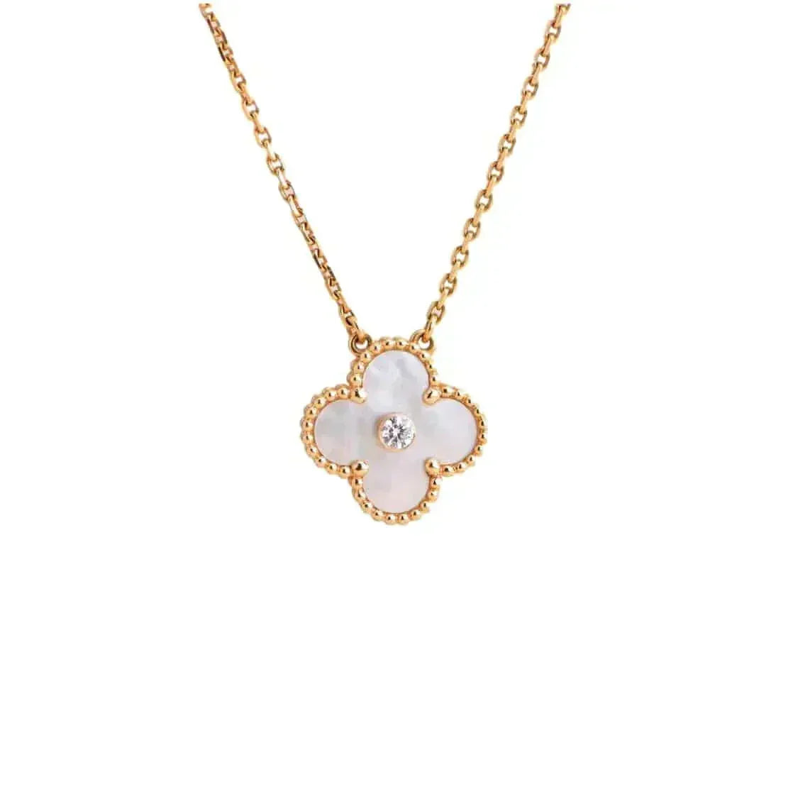 [Stellar Jewelry]CLOVER 15MM DIAMOND WHITE FRITILLARIA NECKLACE