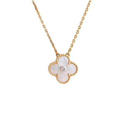 [Stellar Jewelry]CLOVER 15MM DIAMOND WHITE FRITILLARIA NECKLACE