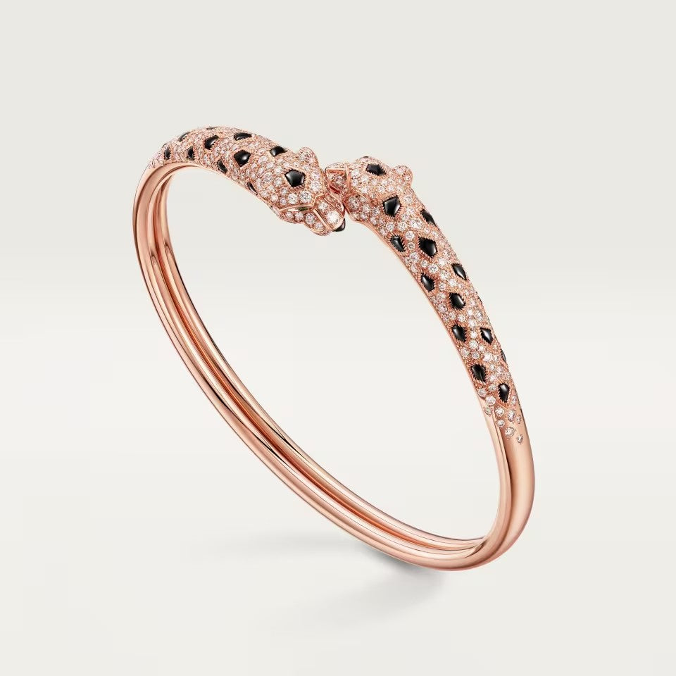 [Stellar Jewelry]PANTHERE DOUBLE HEADED HALF DIAMOND OPEN BRACELET