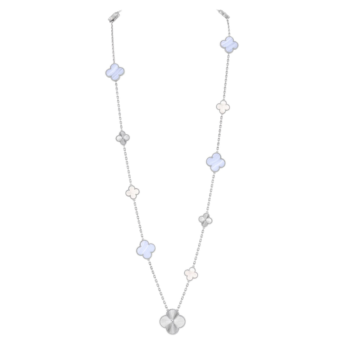 [Stellar Jewelry]DETACHABLE CLOVER 15(11+4) FLOWER SILVER NECKLACE SET