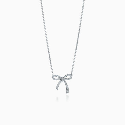 [Stellar jewels]RIBBON NECKLACE BOW PENDANT DIAMOND CHARM CHAIN