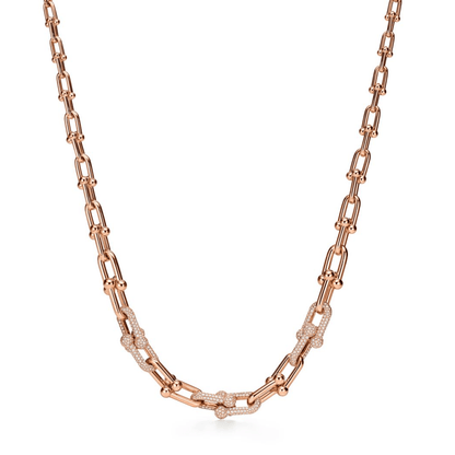 [Stellar jewels]HARDWEAR GRADUATED LINK NECKLACE ROSE GOLD WITH PAVE DIAMONDS