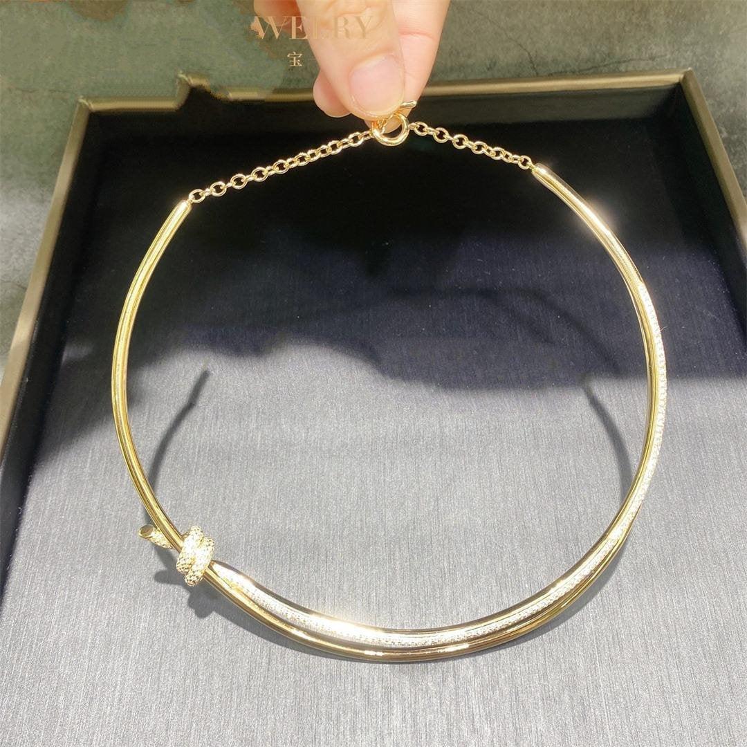 [Stellar jewels]KNOT DOUBLE ROW NECKLACE IN YELLOW GOLD WITH DIAMONDS