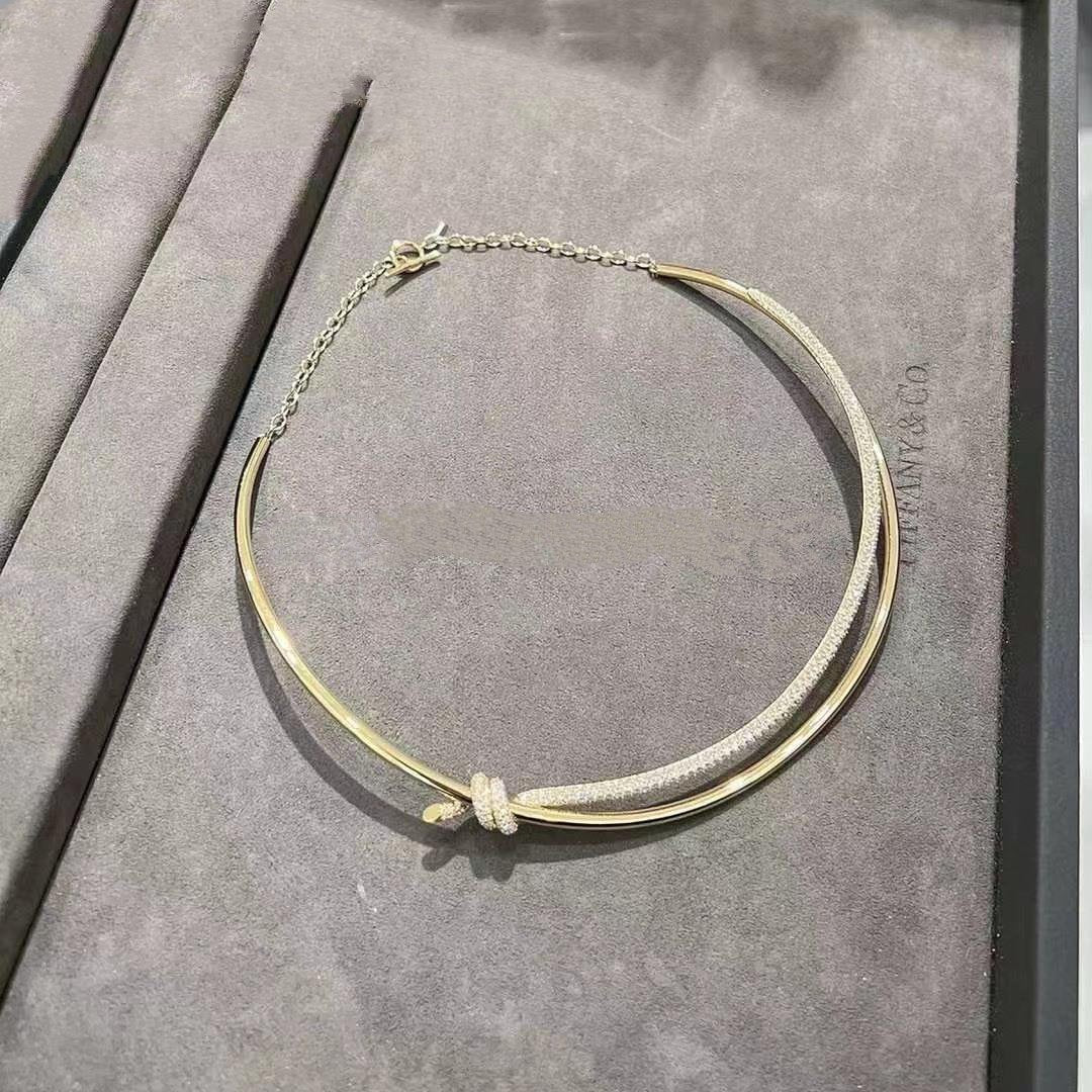 [Stellar jewels]KNOT DOUBLE ROW NECKLACE IN YELLOW GOLD WITH DIAMONDS