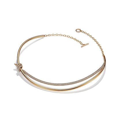 [Stellar jewels]KNOT DOUBLE ROW NECKLACE IN YELLOW GOLD WITH DIAMONDS