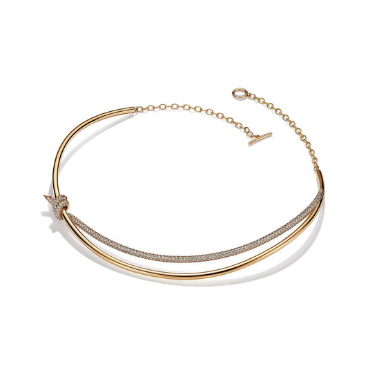 [Stellar jewels]KNOT DOUBLE ROW NECKLACE IN YELLOW GOLD WITH DIAMONDS
