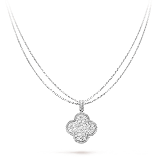 [Stellar Jewelry]CLOVER 25MM SILVER FULL DIAMOND BIG CLOVER NECKLACE