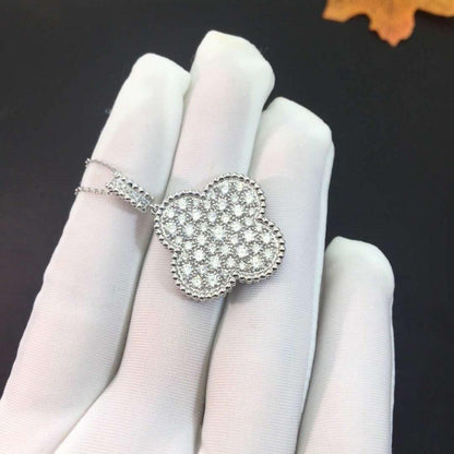 [Stellar Jewelry]CLOVER 25MM SILVER FULL DIAMOND BIG CLOVER NECKLACE