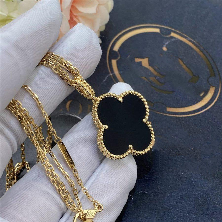 [Stellar Jewelry]CLOVER 25MM GOLD ONYX BIG CLOVER NECKLACE