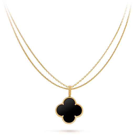 [Stellar Jewelry]CLOVER 25MM GOLD ONYX BIG CLOVER NECKLACE