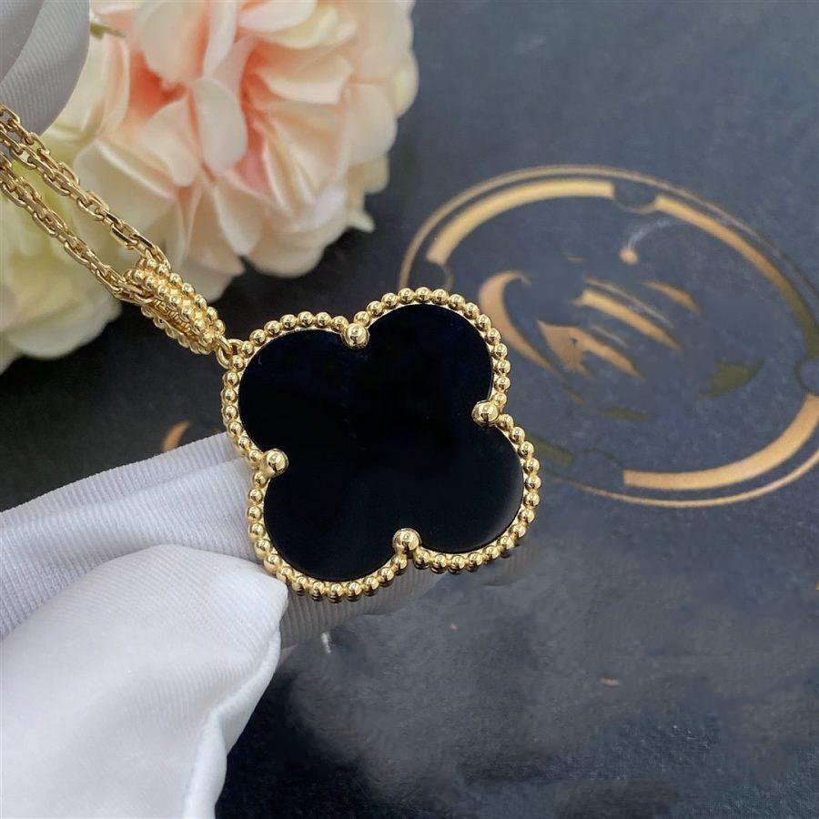 [Stellar Jewelry]CLOVER 25MM GOLD ONYX BIG CLOVER NECKLACE