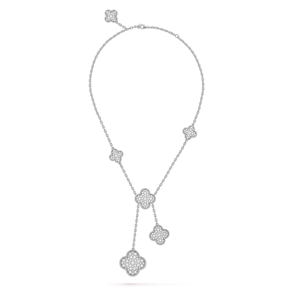 [Stellar Jewelry]CLOVER 5 MOTIFS SILVER DIAMONDS NECKLACE