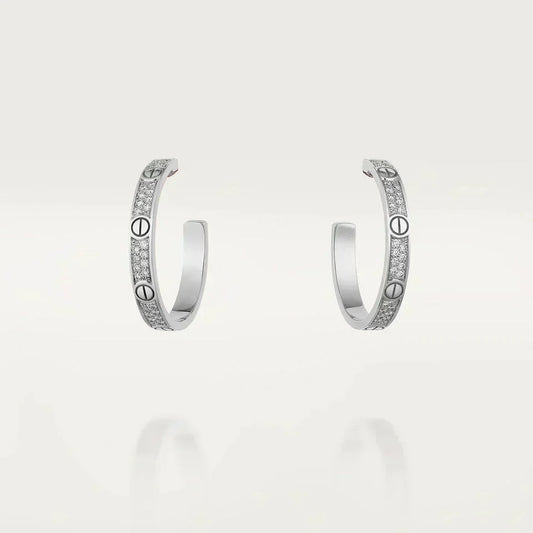 [Stellar Jewelry]LOVE DIAMOND SILVER HOOP EARRINGS