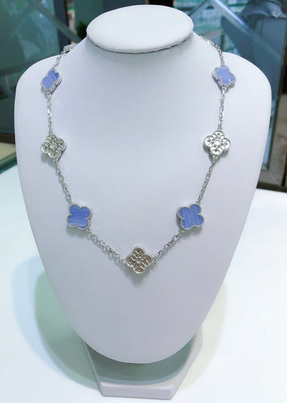 [Stellar Jewelry]CLOVER 10 MOTIFS CHALCEDONY DIAMONDS SILVER NECKLACE