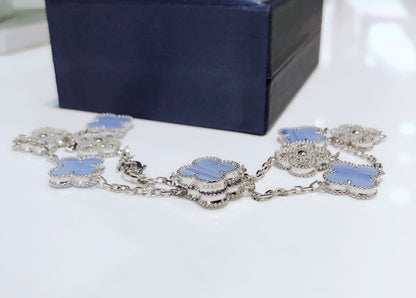 [Stellar Jewelry]CLOVER 10 MOTIFS CHALCEDONY DIAMONDS SILVER NECKLACE